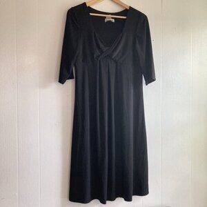 TRAVEL SMITH Short Sleeve Knit Dress Scoop Neck Stretch Nylon Black Sz Petite L